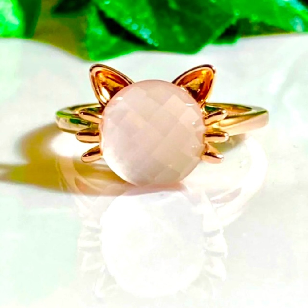 18K Rose Gold/ 925 Rose Quartz Kitty Ring